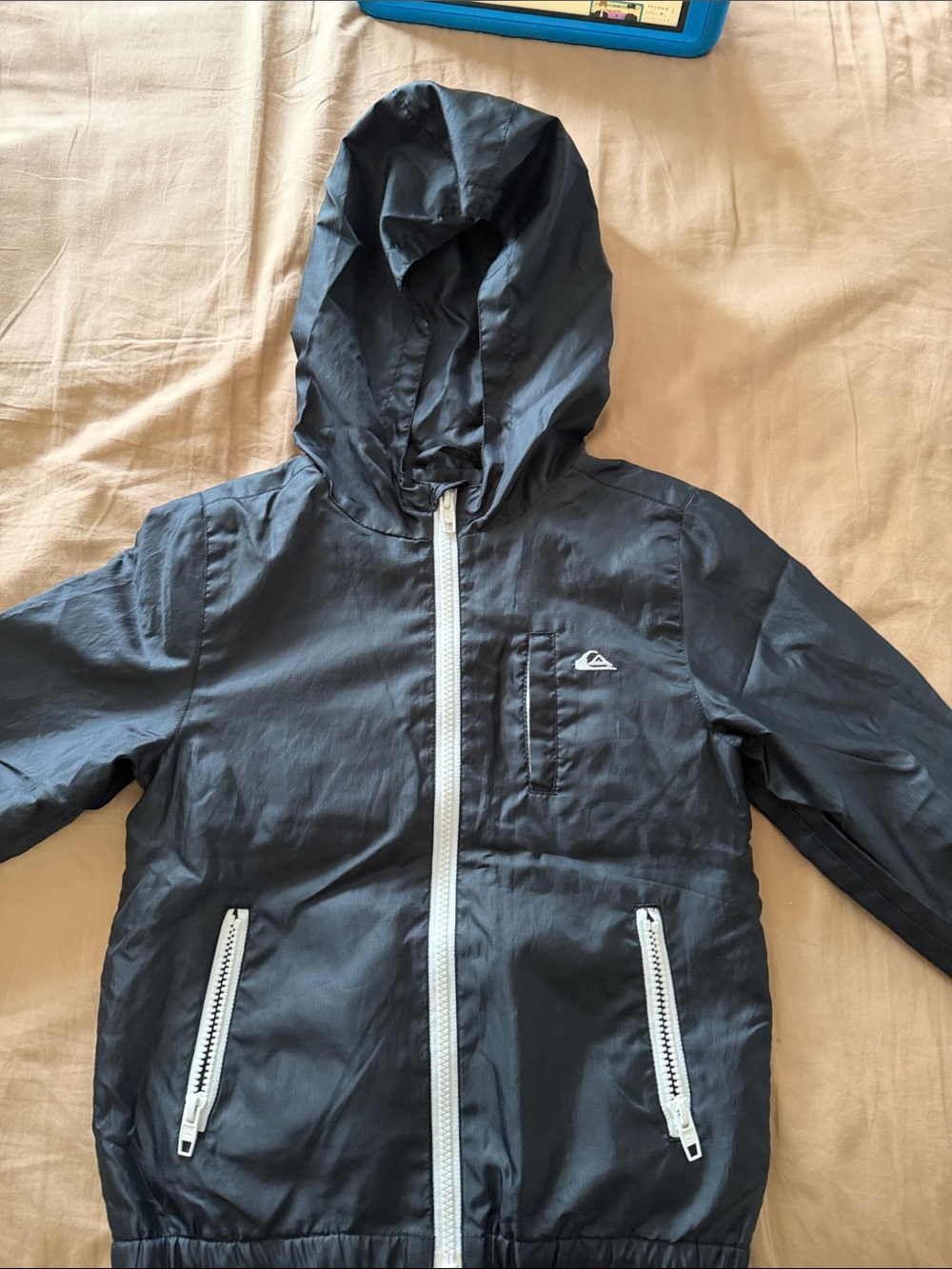 Quiksilver Kids Navy Hooded Rain Jacket with White Zippers